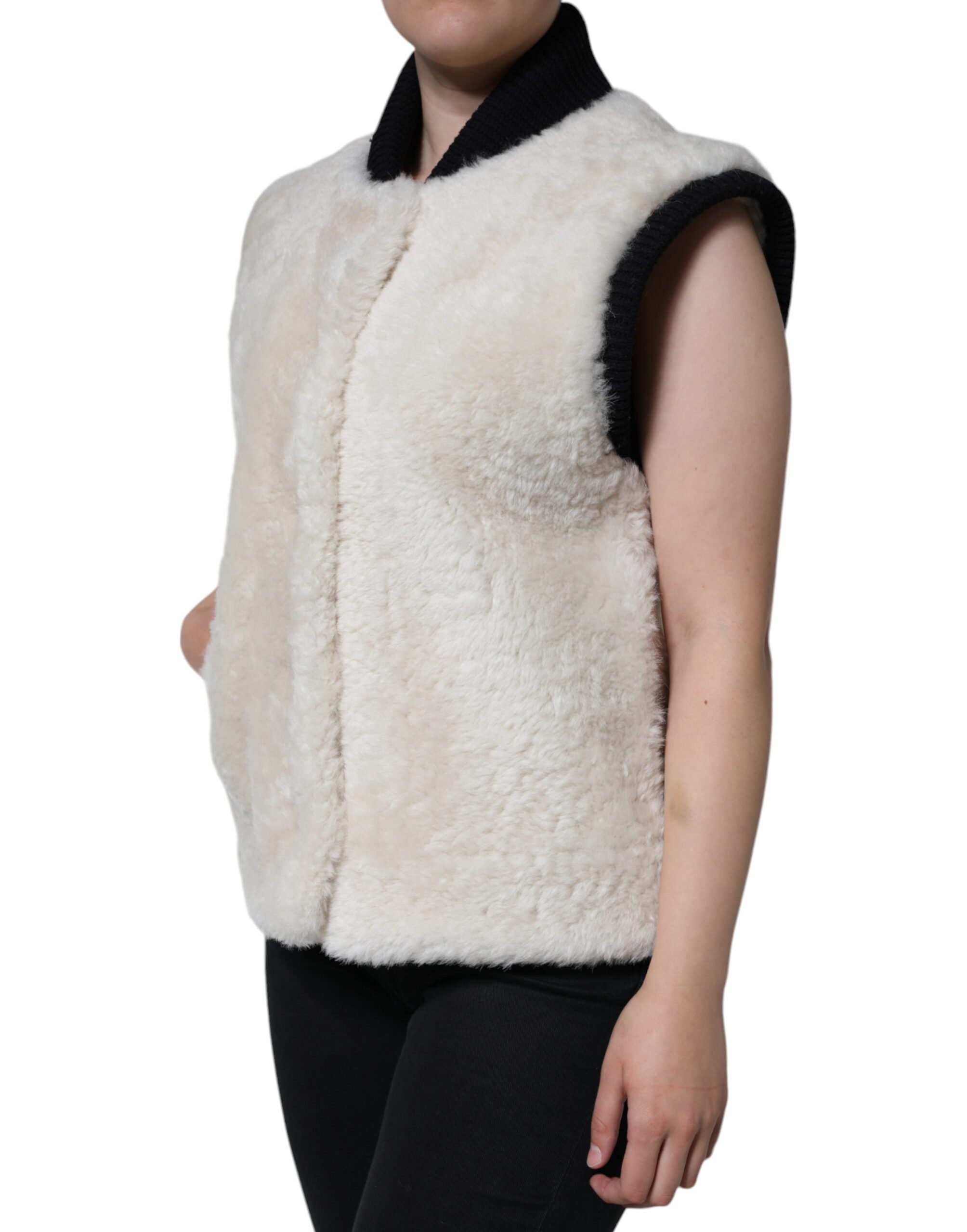 Burberry White WARRENFORD Shearling Leather Vest Coat Jacket - Image 3