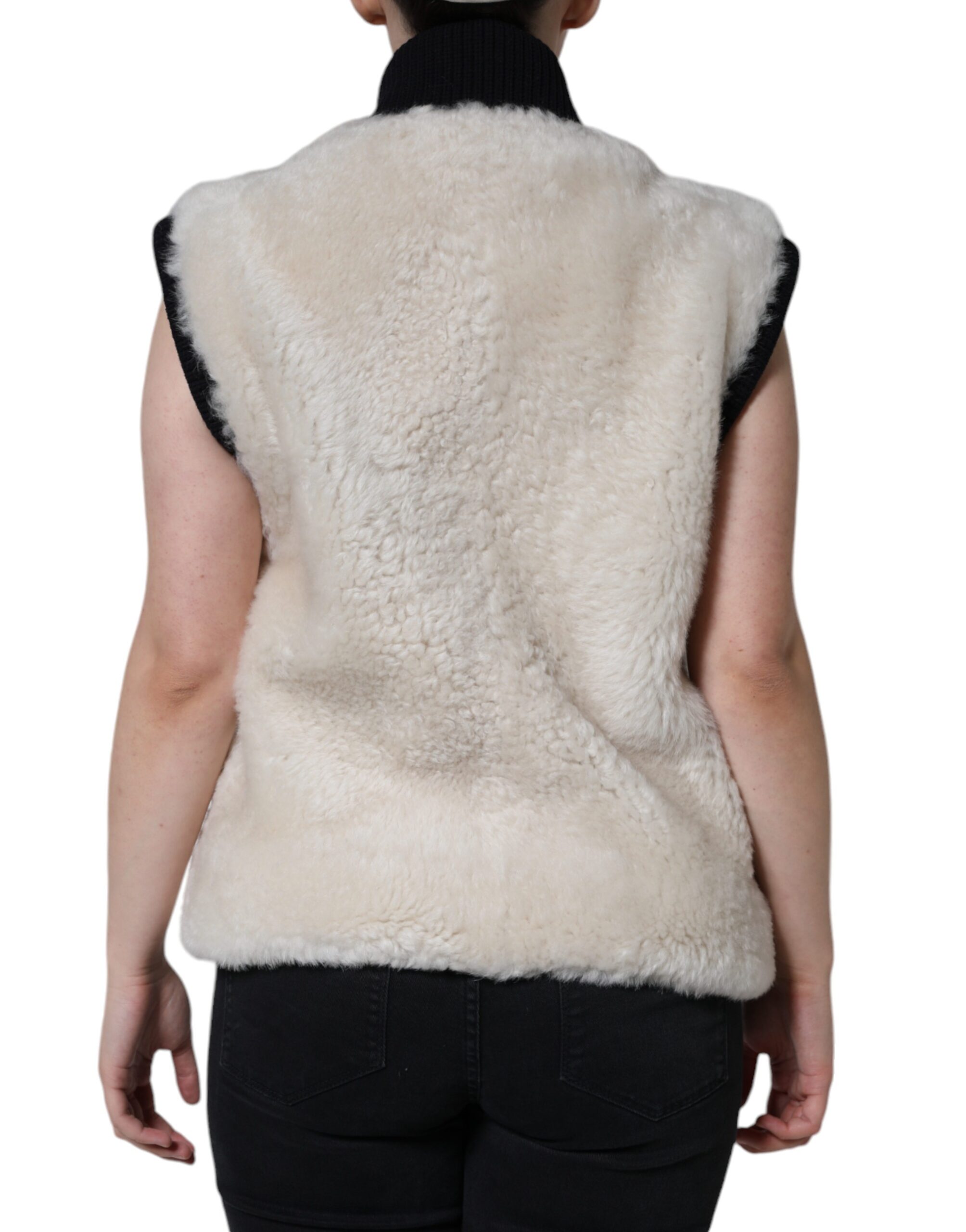 Burberry White WARRENFORD Shearling Leather Vest Coat Jacket - Image 4