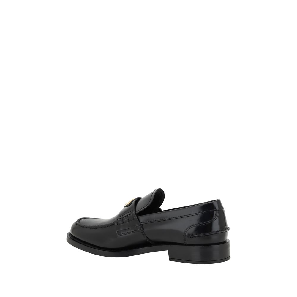 Prada Black Leather Logo Loafers - Image 3