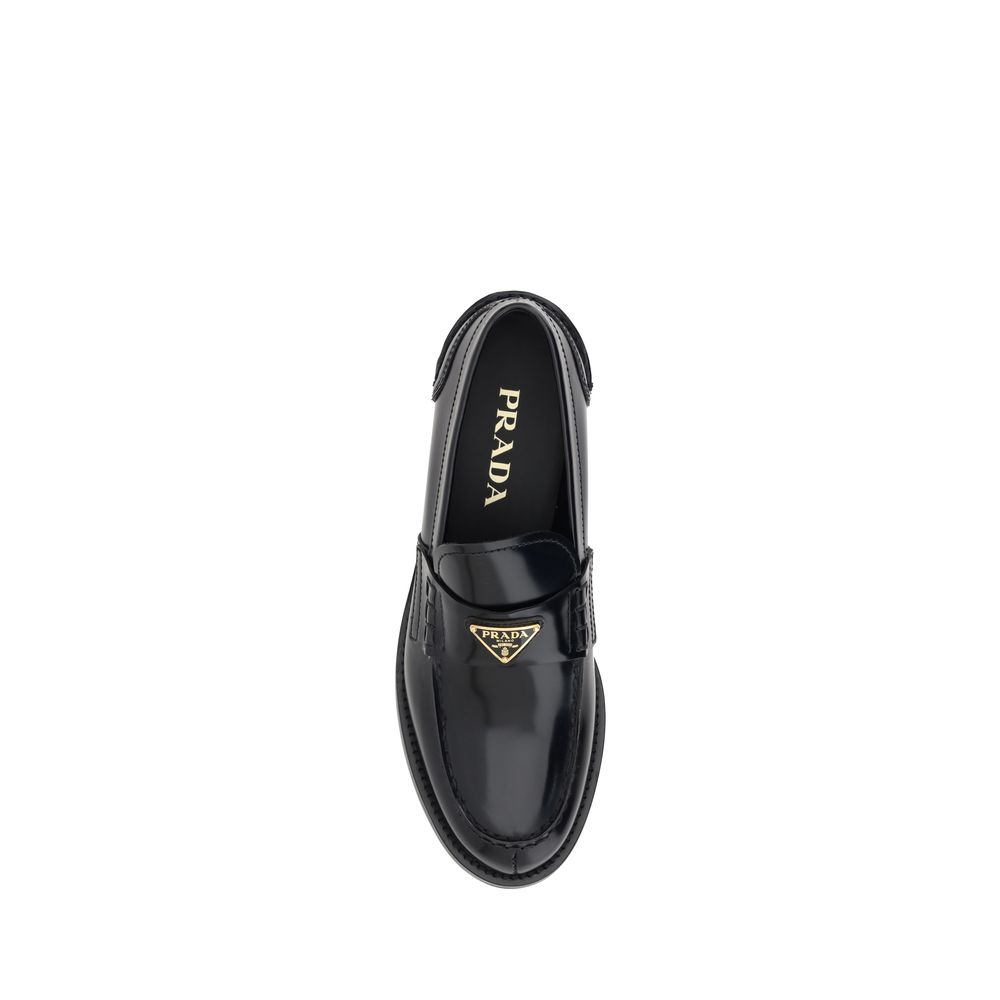 Prada Black Leather Logo Loafers - Image 4
