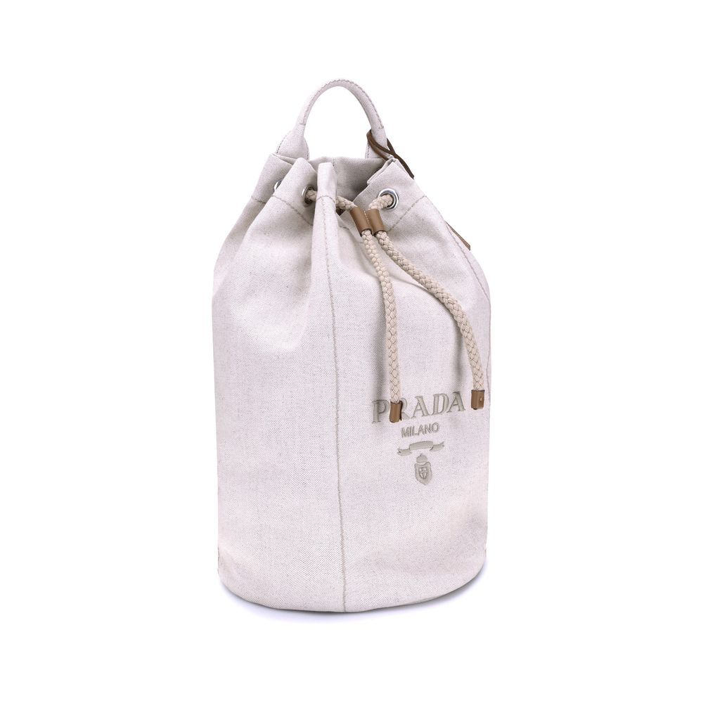 Prada White Cotton Backet Bag - Image 2