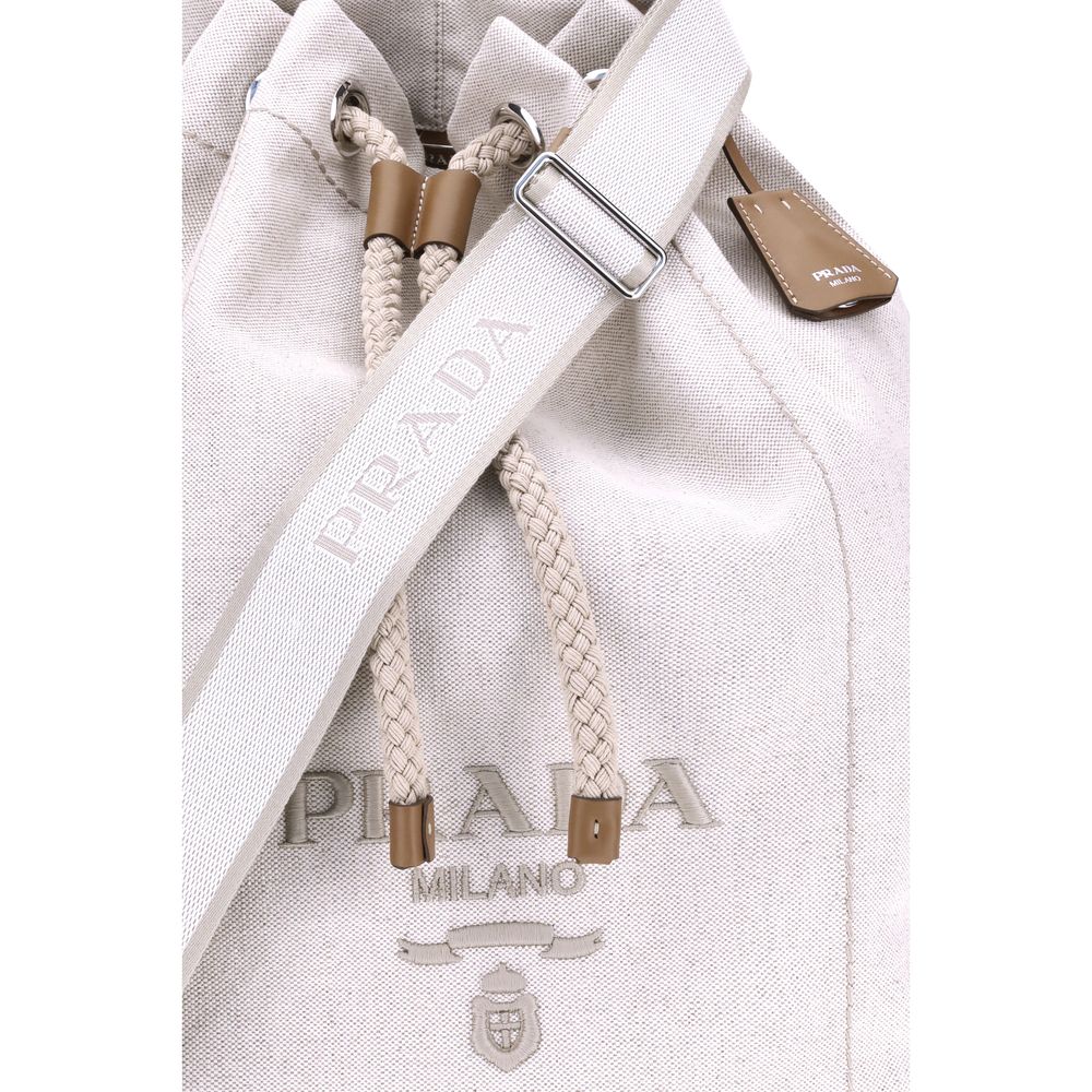 Prada White Cotton Backet Bag - Image 4