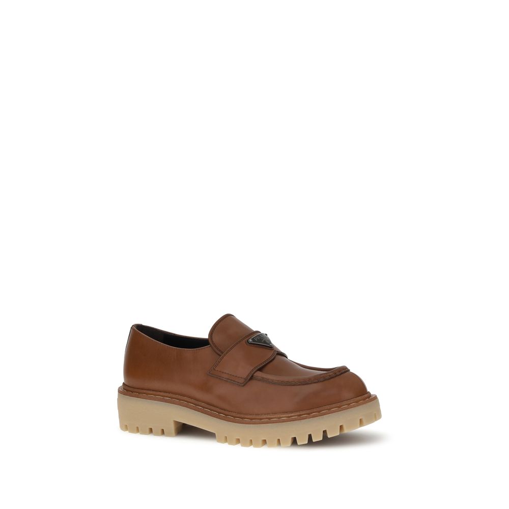 Prada Brown Calf Leather Bos Taurus Slip-On Loafers - Image 2