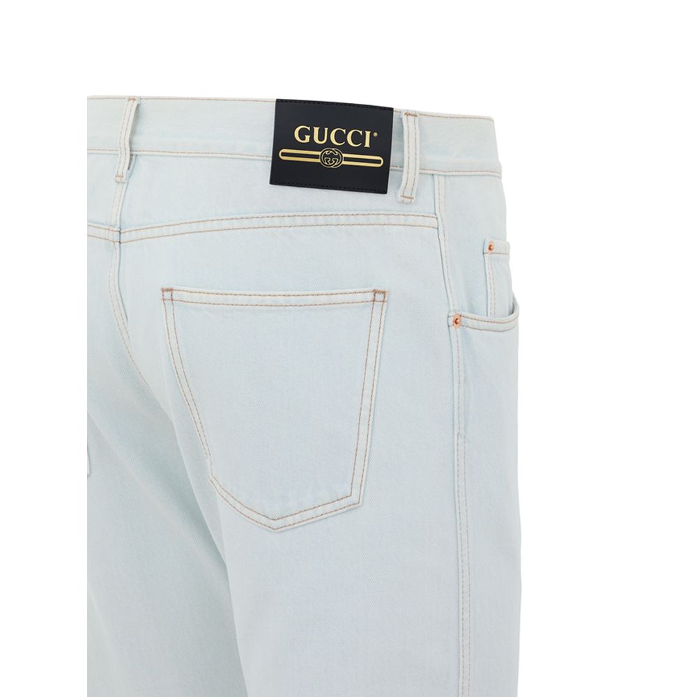 Gucci Blue Cotton Relaxed Fit Jeans - Image 3