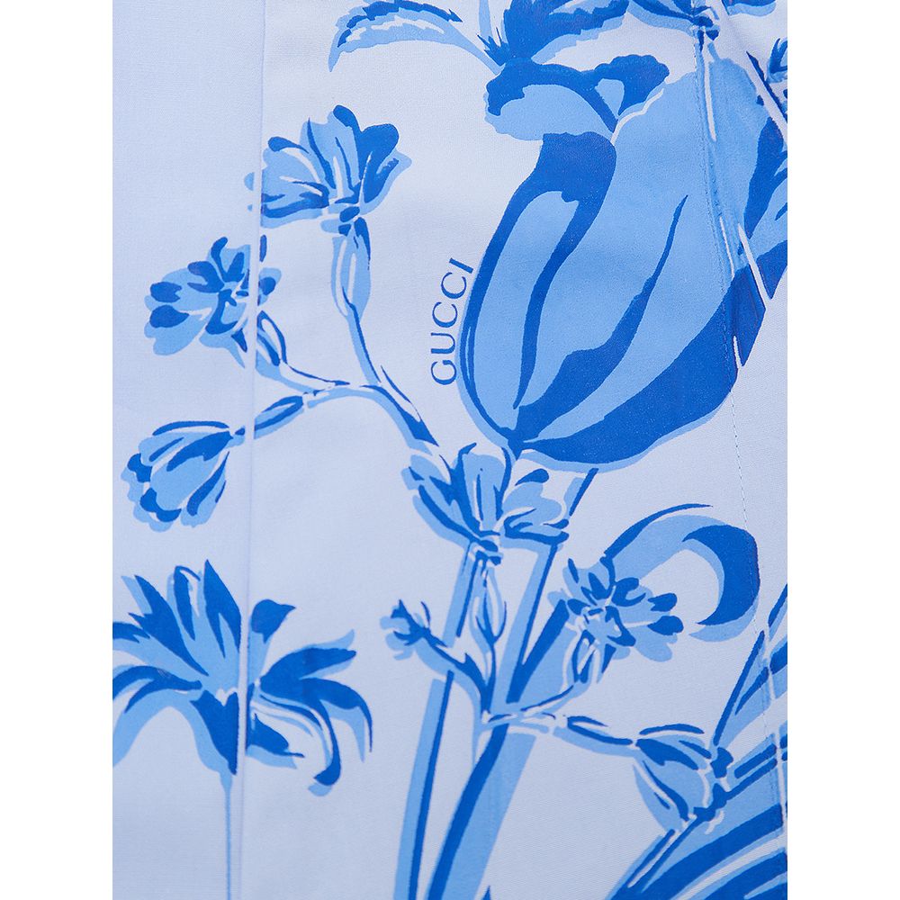 Gucci Blue Cotton Pattern Shirt - Image 4