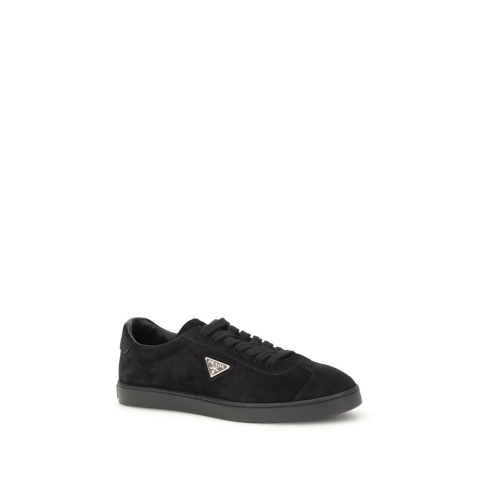 Prada Black Calf Leather Bos Taurus Low Top Sneakers - Image 2