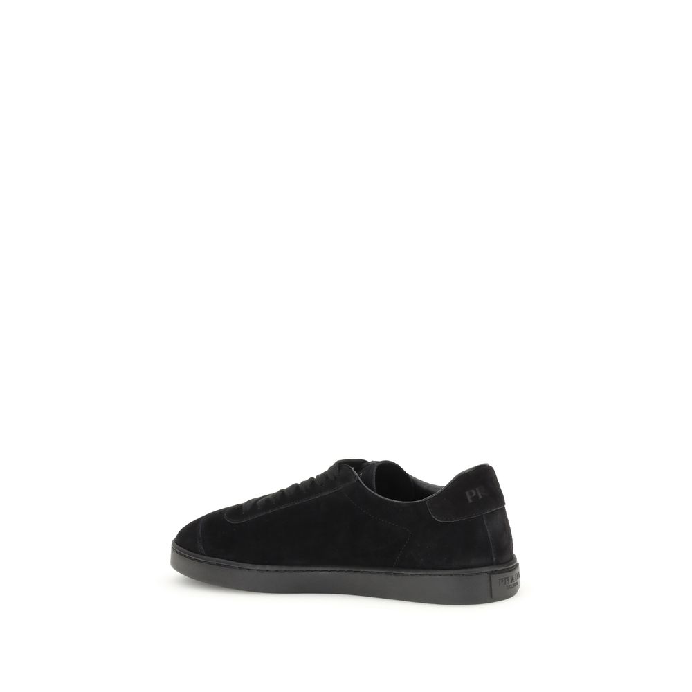 Prada Black Calf Leather Bos Taurus Low Top Sneakers - Image 3