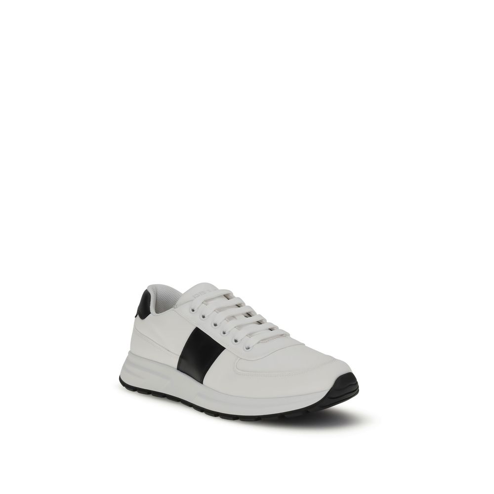 Prada White Calf Leather Bos Taurus Low Top Sneakers - Image 2