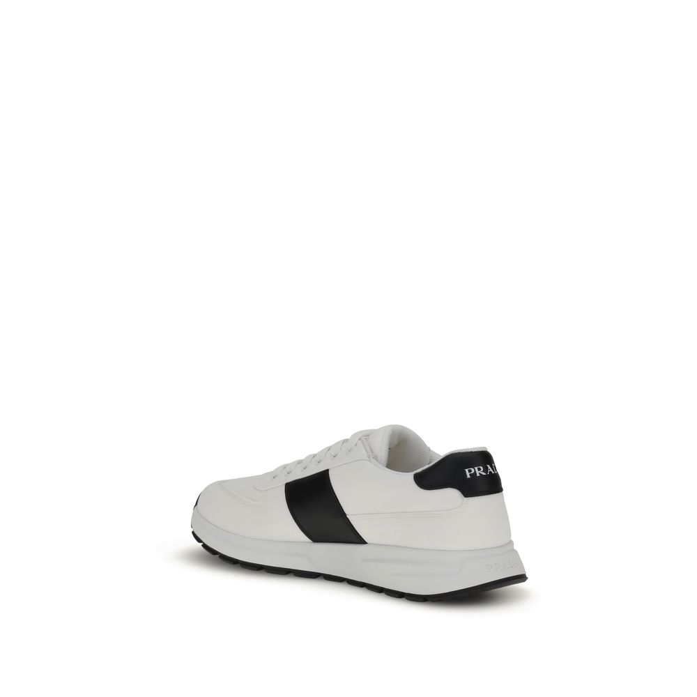 Prada White Calf Leather Bos Taurus Low Top Sneakers - Image 3