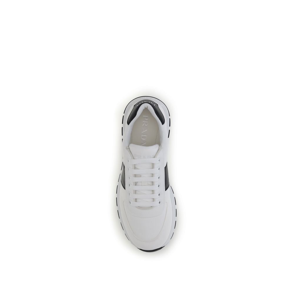 Prada White Calf Leather Bos Taurus Low Top Sneakers - Image 4