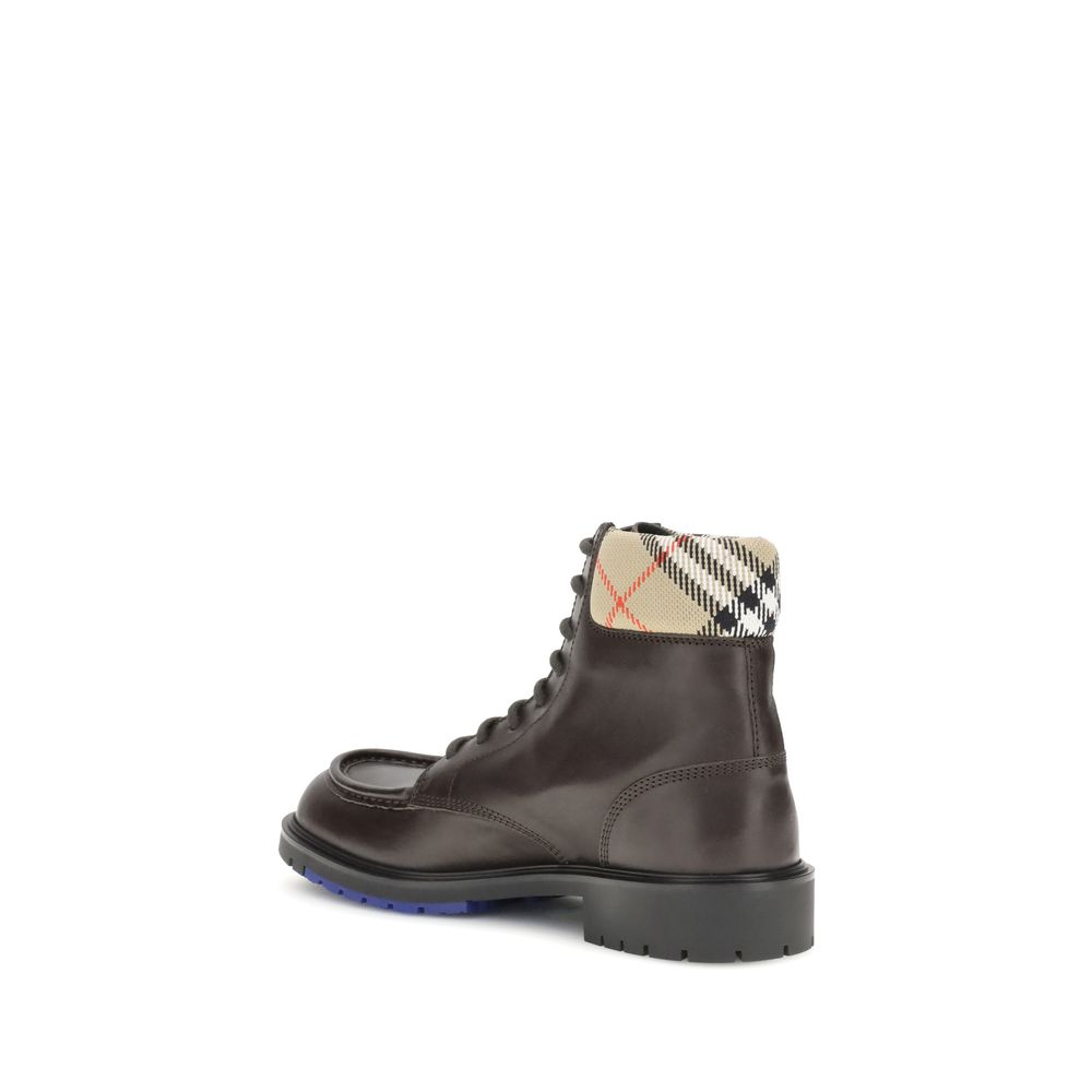 Burberry Brown Calf Leather Bos Taurus Lace-Up Boots - Image 3