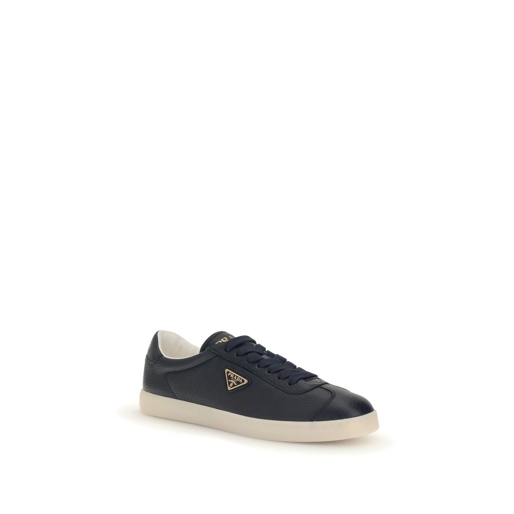 Prada Blue Calf Leather Bos Taurus Low Top Sneakers - Image 2