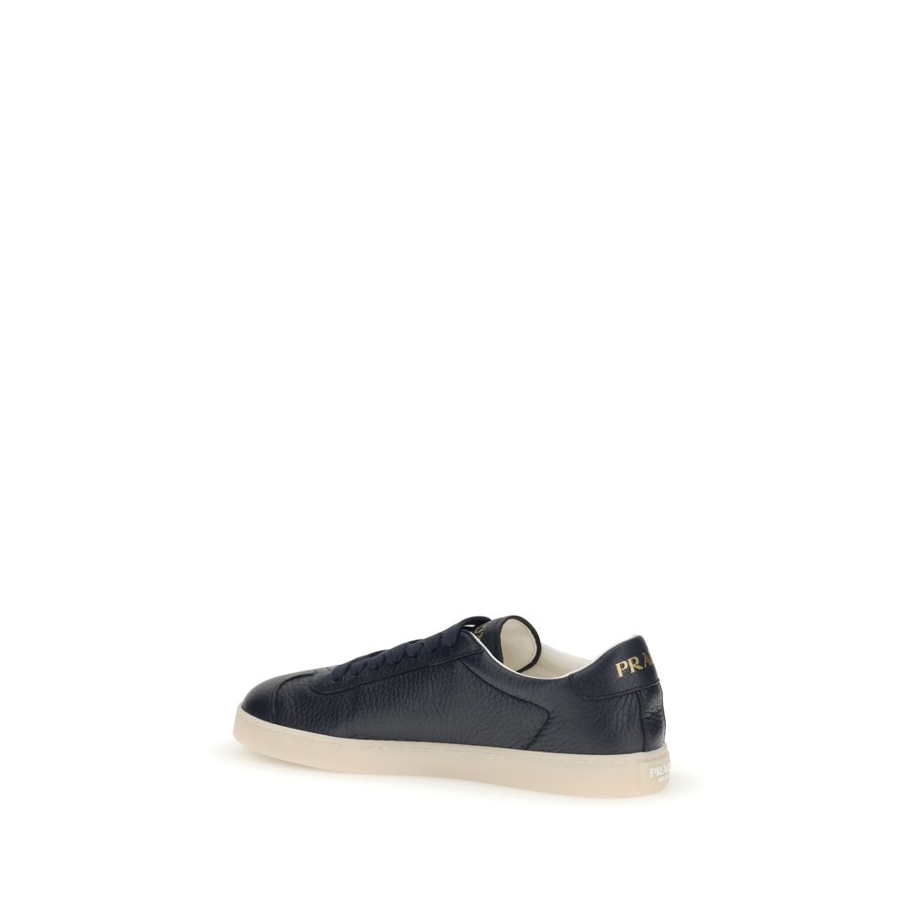 Prada Blue Calf Leather Bos Taurus Low Top Sneakers - Image 3