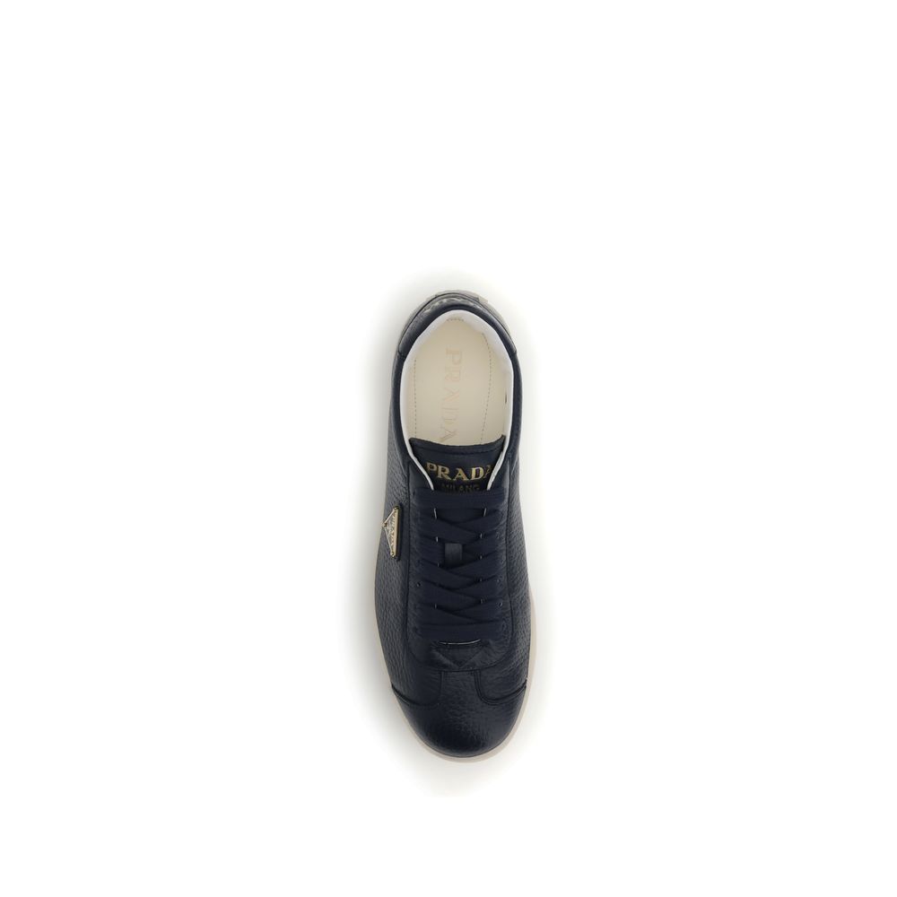 Prada Blue Calf Leather Bos Taurus Low Top Sneakers - Image 4