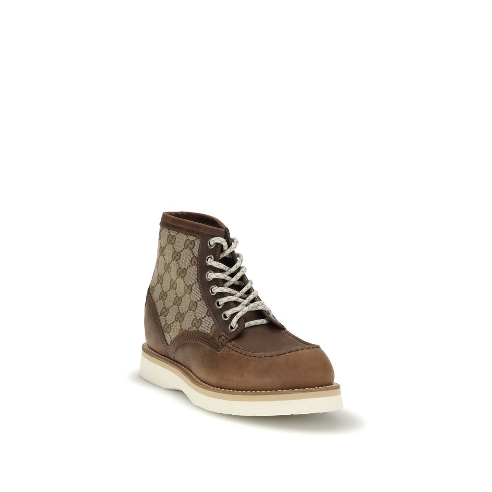 Gucci Brown Leather Lace-Up Boots - Image 2
