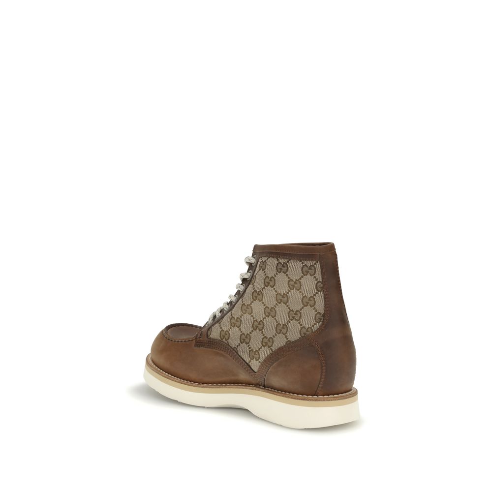 Gucci Brown Leather Lace-Up Boots - Image 3