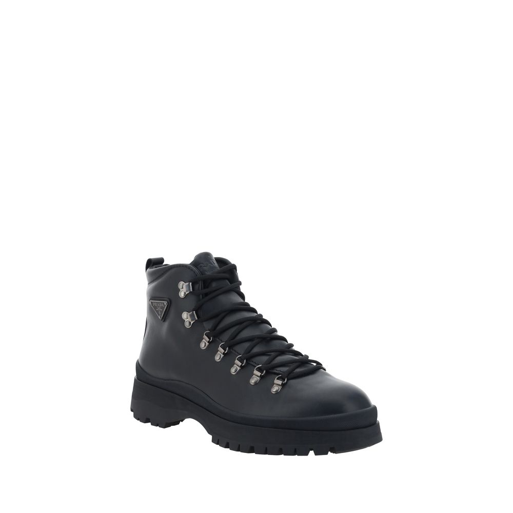 Prada Black Rubber Lace-Up Boots - Image 2