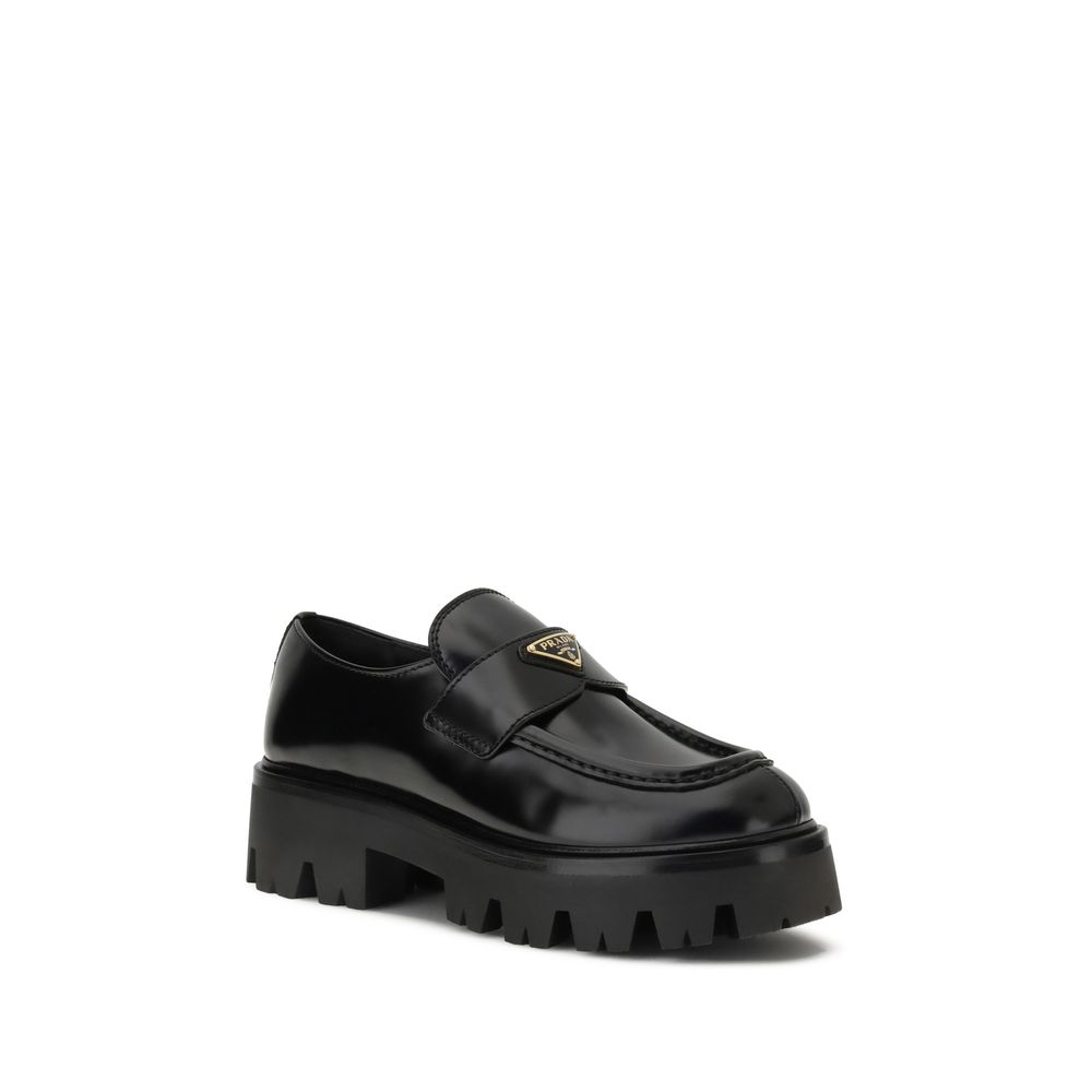 Prada Black Calf Leather Bos Taurus Platform Loafers - Image 2