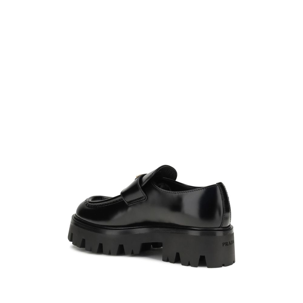 Prada Black Calf Leather Bos Taurus Platform Loafers - Image 3