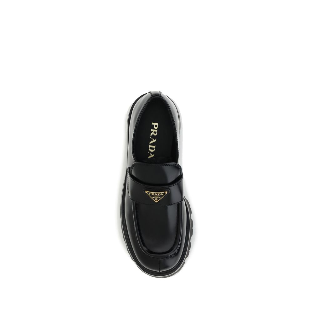 Prada Black Calf Leather Bos Taurus Platform Loafers - Image 4