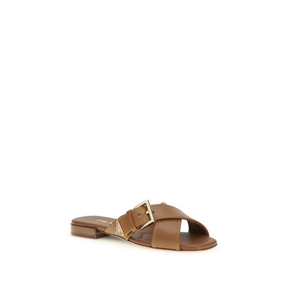 Prada Brown Calf Leather Bos Taurus Flat Sandals - Image 2