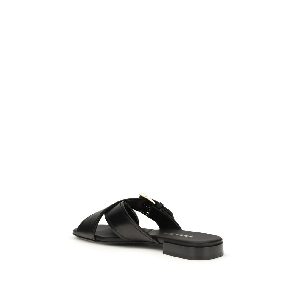 Prada Black Calf Leather Bos Taurus Flat Sandals - Image 3