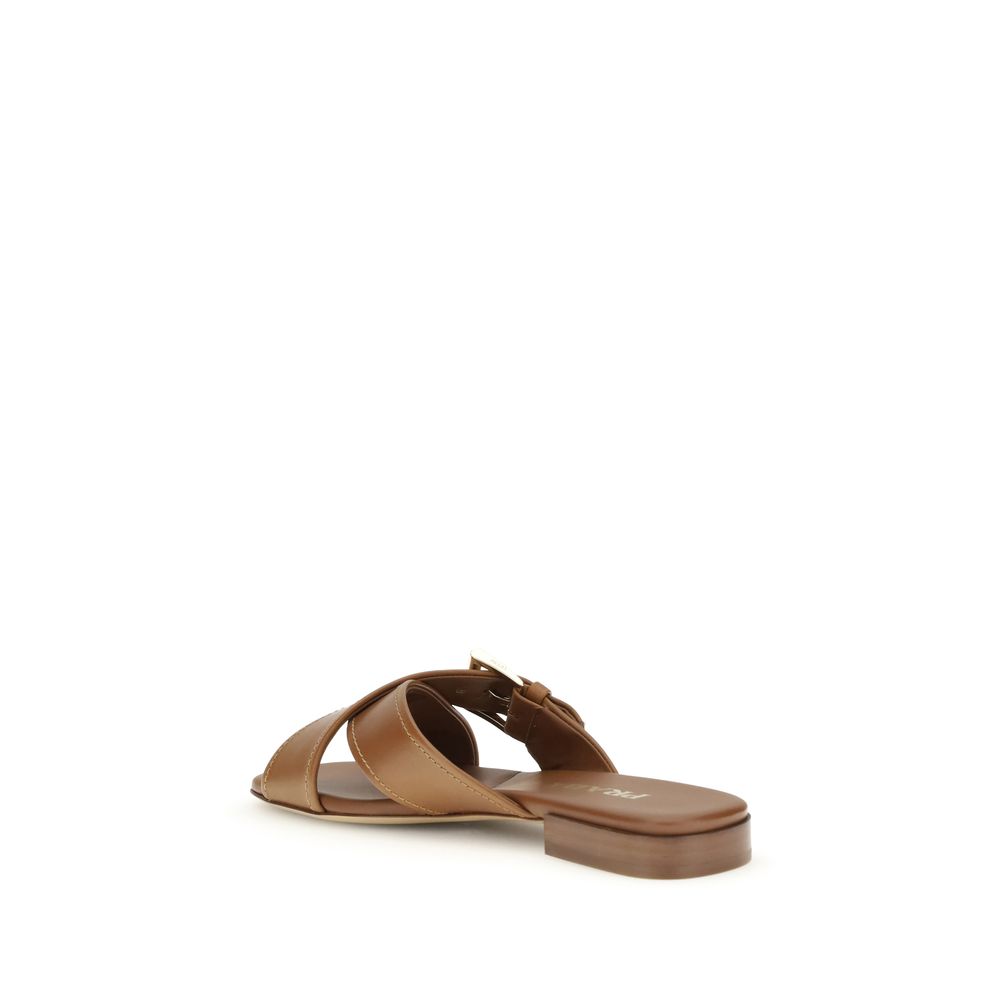 Prada Brown Calf Leather Bos Taurus Flat Sandals - Image 3
