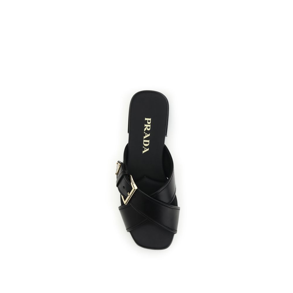 Prada Black Calf Leather Bos Taurus Flat Sandals - Image 4