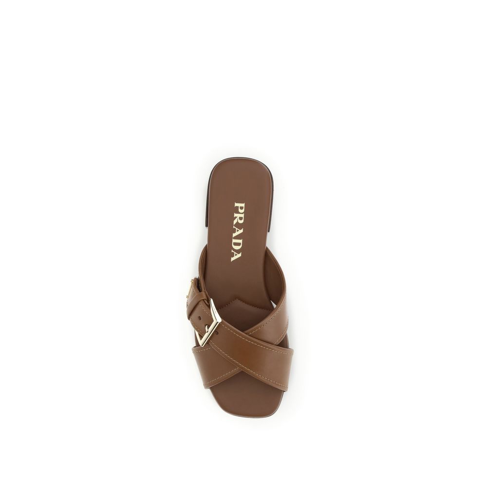 Prada Brown Calf Leather Bos Taurus Flat Sandals - Image 4