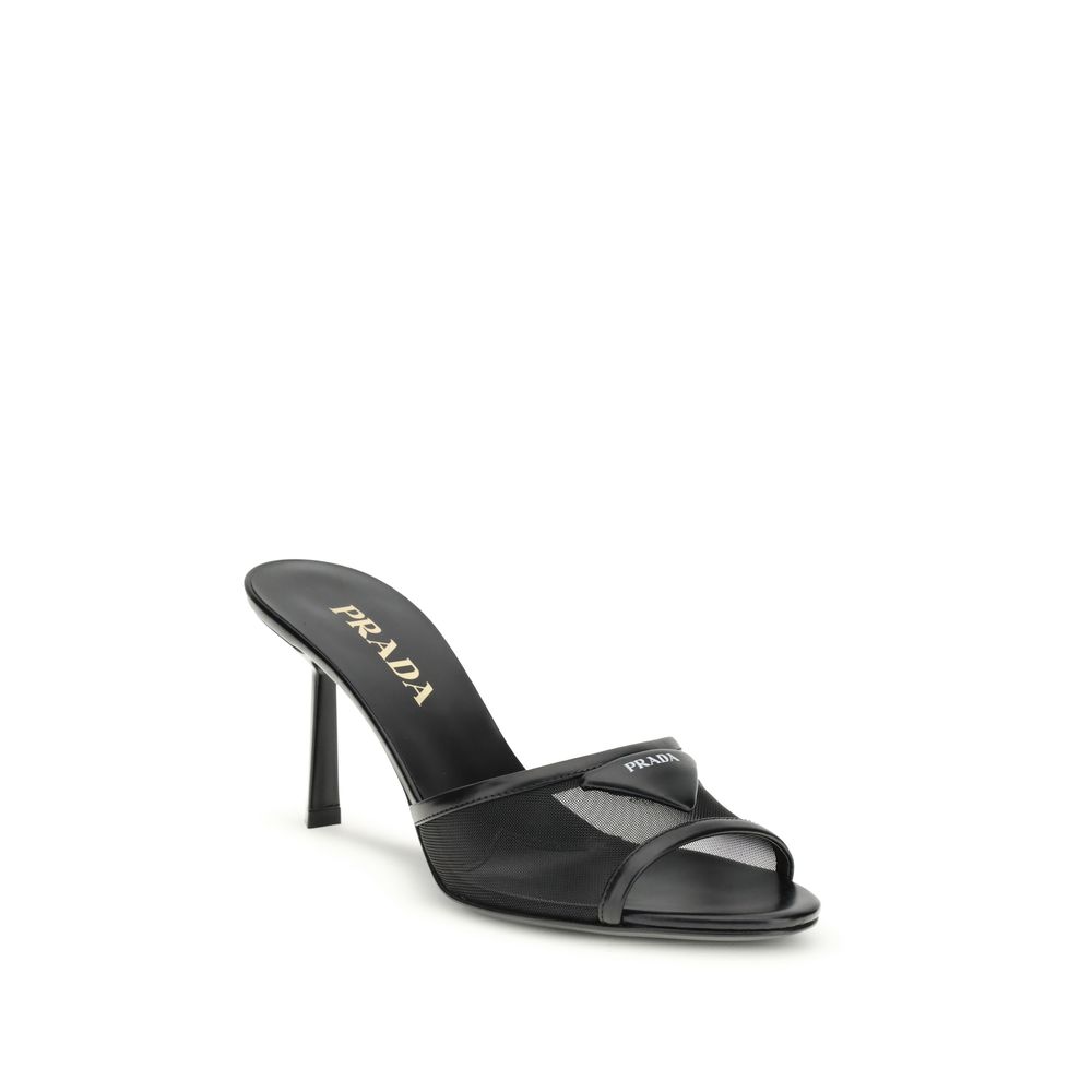 Prada Black Calf Leather Bos Taurus Stiletto Heel Sandals - Image 2