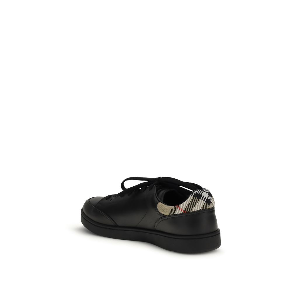 Burberry Black Calf Leather Bos Taurus Low Top Sneakers - Image 3