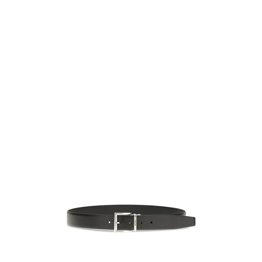 Prada Black Calf Leather Bos Taurus Regular Belt - Image 2