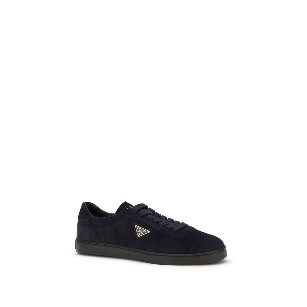 Prada Blue Calf Leather Bos Taurus Sneakers - Image 2