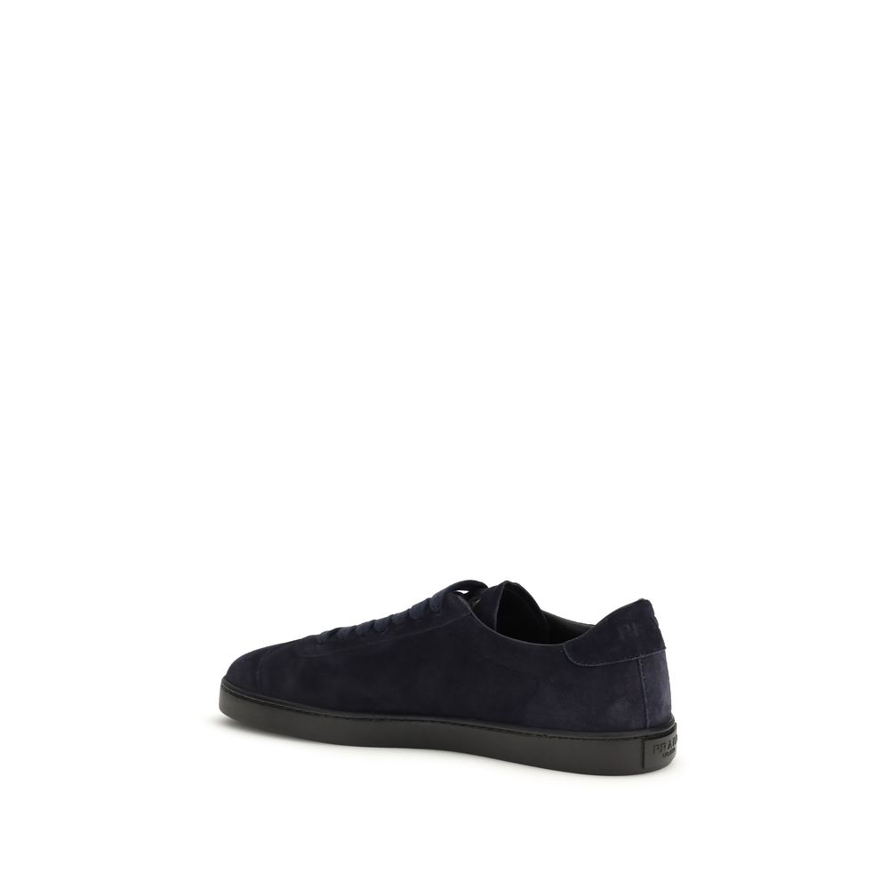Prada Blue Calf Leather Bos Taurus Sneakers - Image 3
