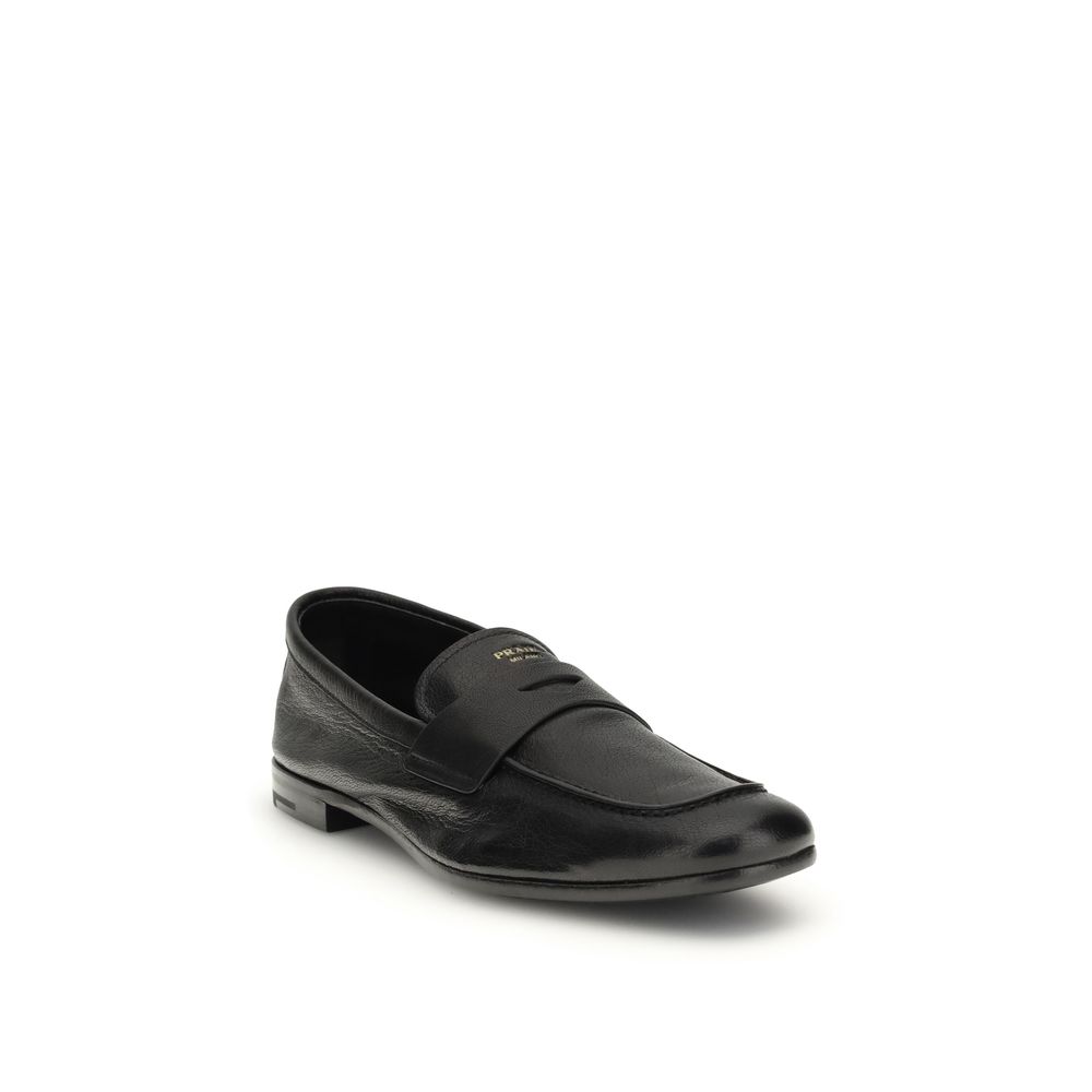 Prada Black Calf Leather Bos Taurus Slip-On Loafers - Image 2