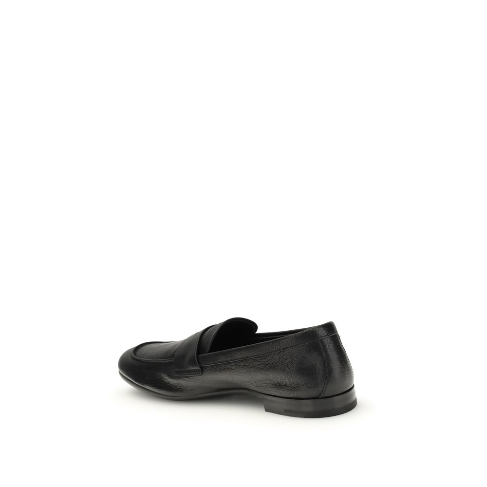 Prada Black Calf Leather Bos Taurus Slip-On Loafers - Image 3