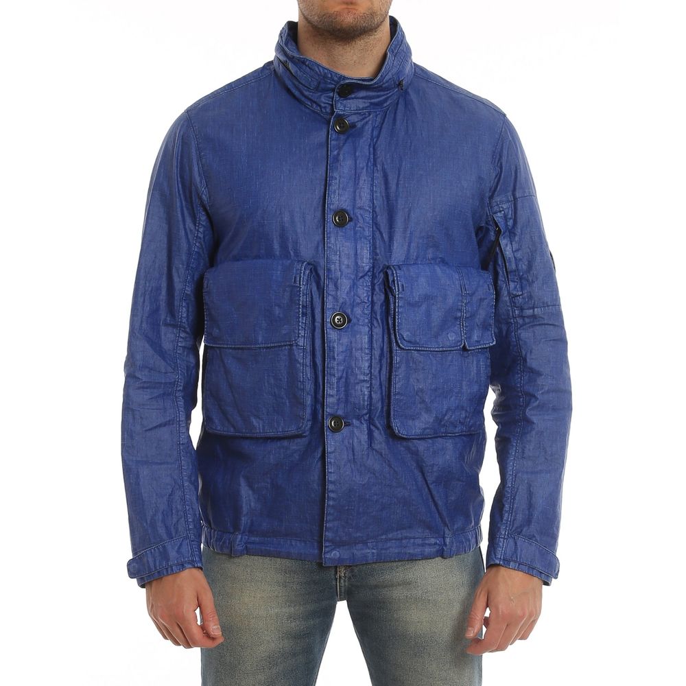 C.P. Company Blue Linen Full-Length Jacket - Image 2