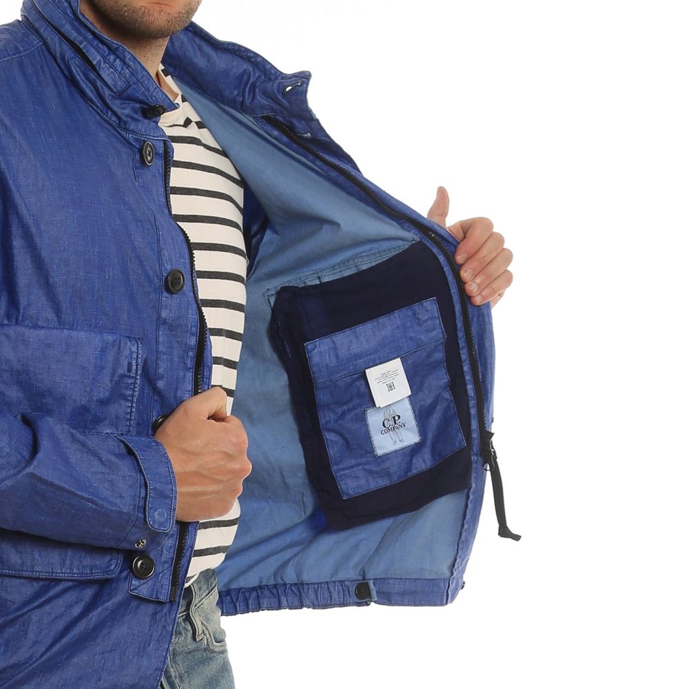 C.P. Company Blue Linen Full-Length Jacket - Image 4