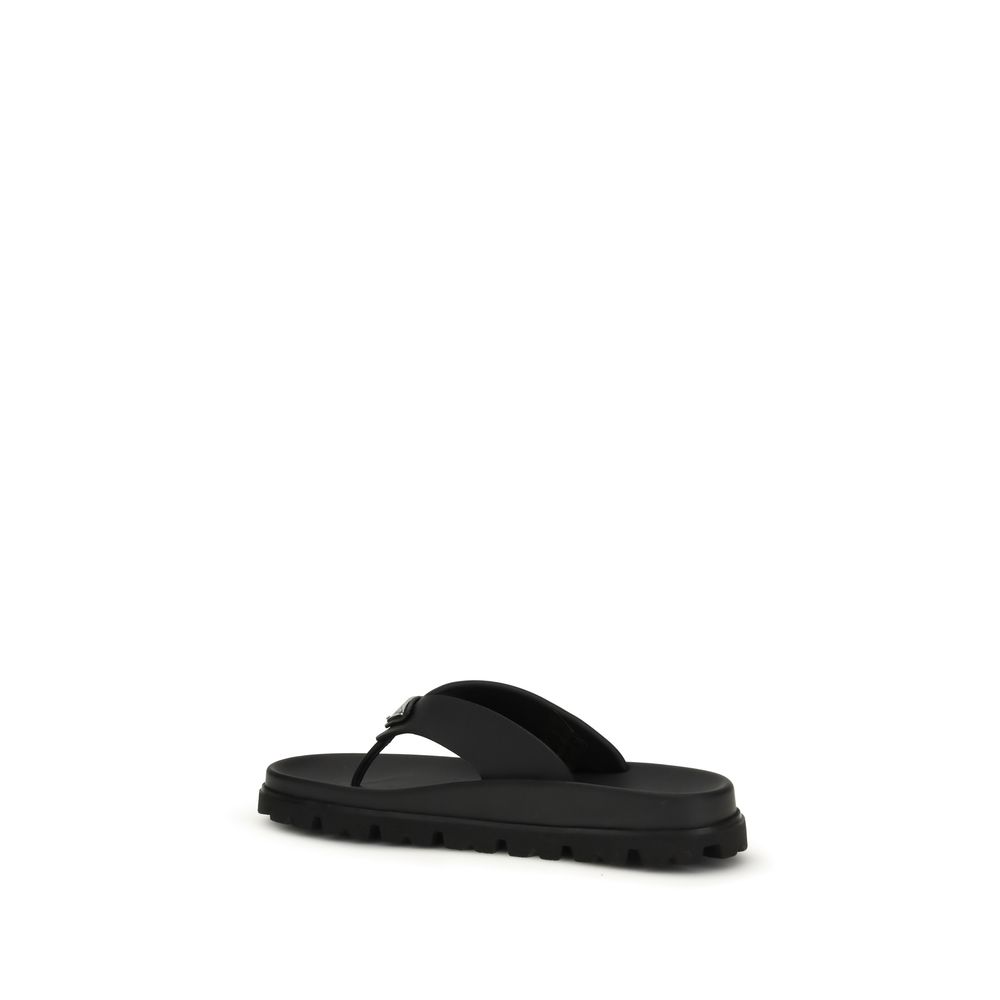 Prada Black Rubber Flip-Flop Sandals - Image 3