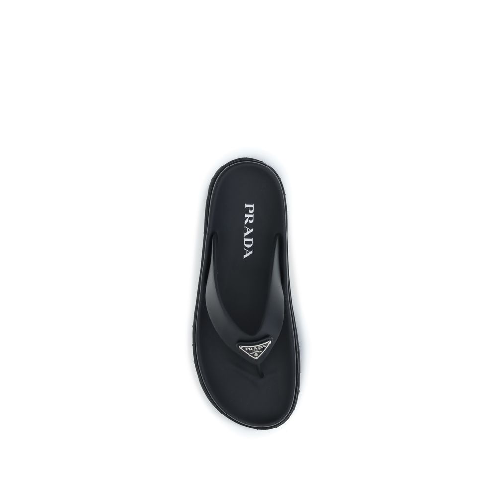 Prada Black Rubber Flip-Flop Sandals - Image 4