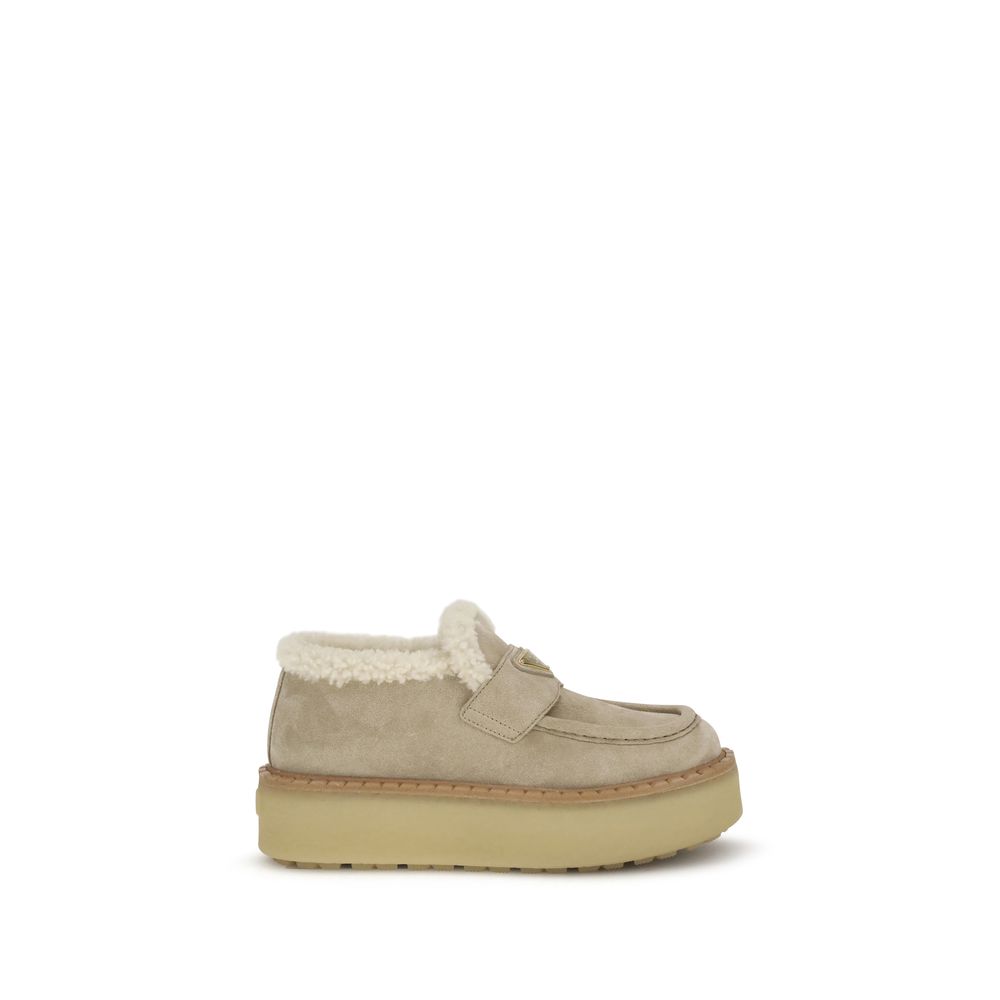 Prada Beige Calf Leather Bos Taurus Platform Loafers