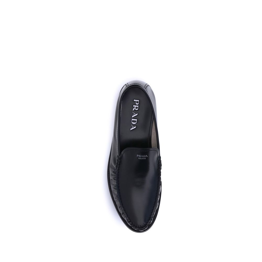 Prada Black Calf Leather Bos Taurus Slip-On Loafers - Image 4