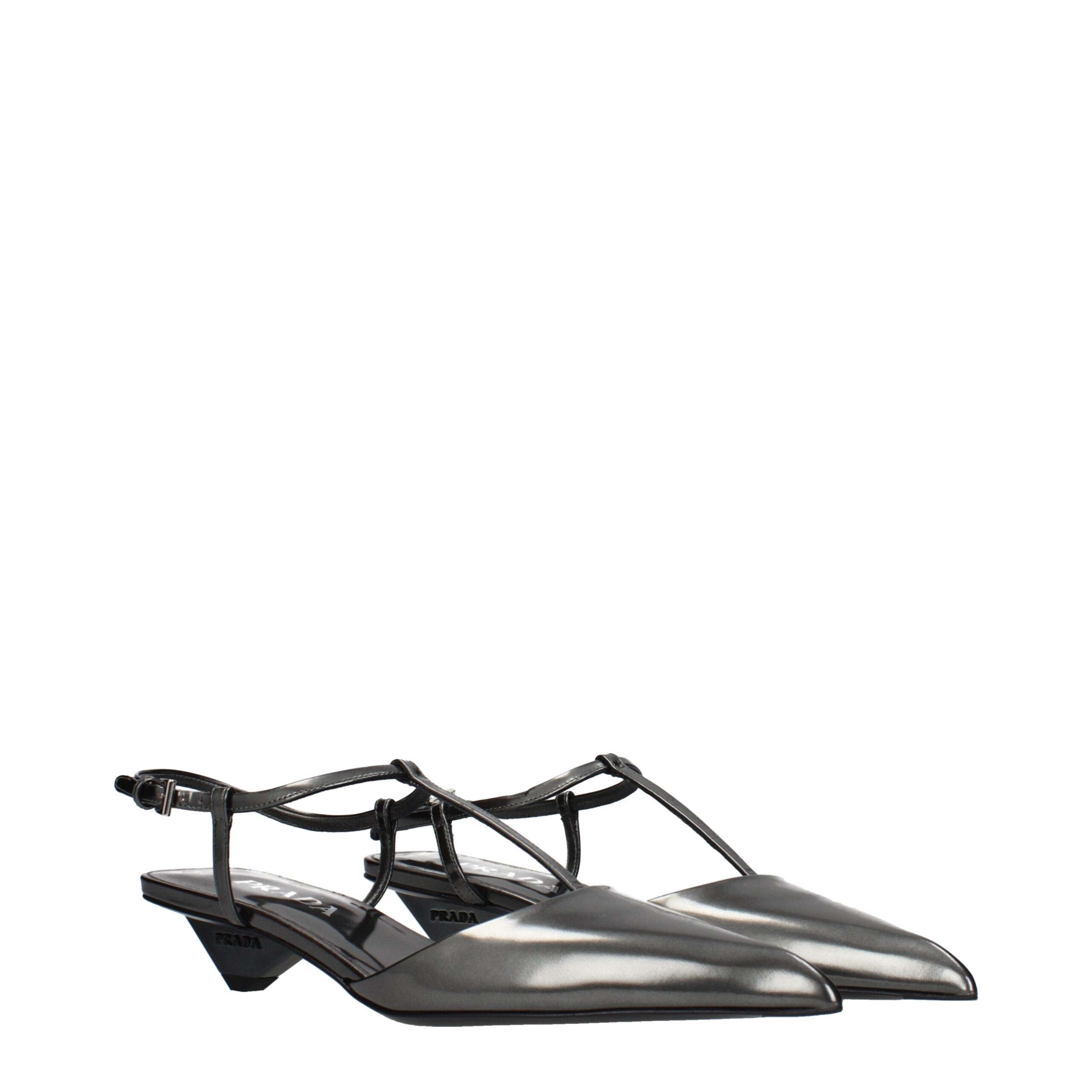 Prada Gray Leather Flat Sandals - Image 2